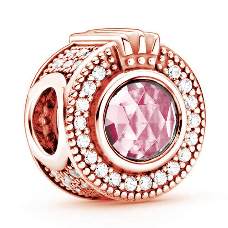 

Оригинальная розовая блестящая корона O с кристаллами, подвеска «сделай сам», ювелирные изделия, подходит для бусин из стерлингового серебр...