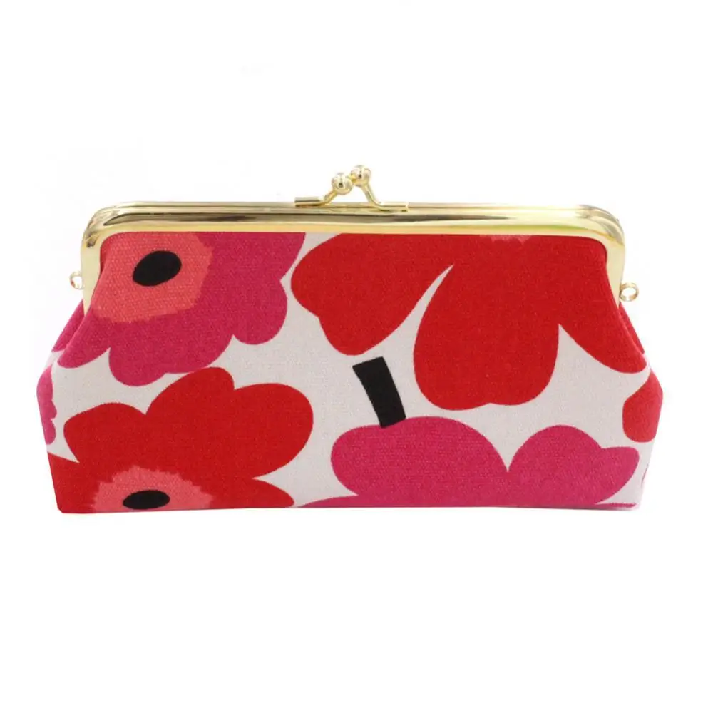 

Fashion Women Floral Canvas Kiss Lock Long Clutch Chain Strap Wallet Coin Purse