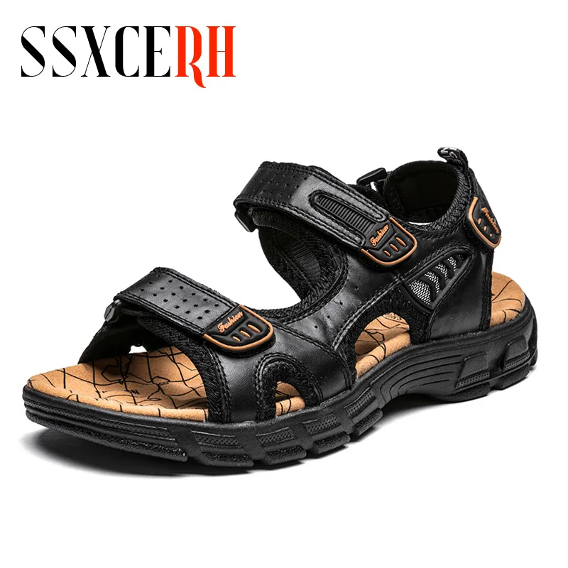 

Brand Classic Mens Sandals Summer Genuine Leather Sandals Men Outdoor Casual Lightweight Sandal Fashion Men Sneakers Size 38-46