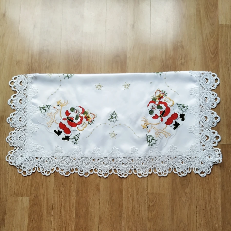 Рождественская вышитая скатерть для нового года атласная красная полотенце