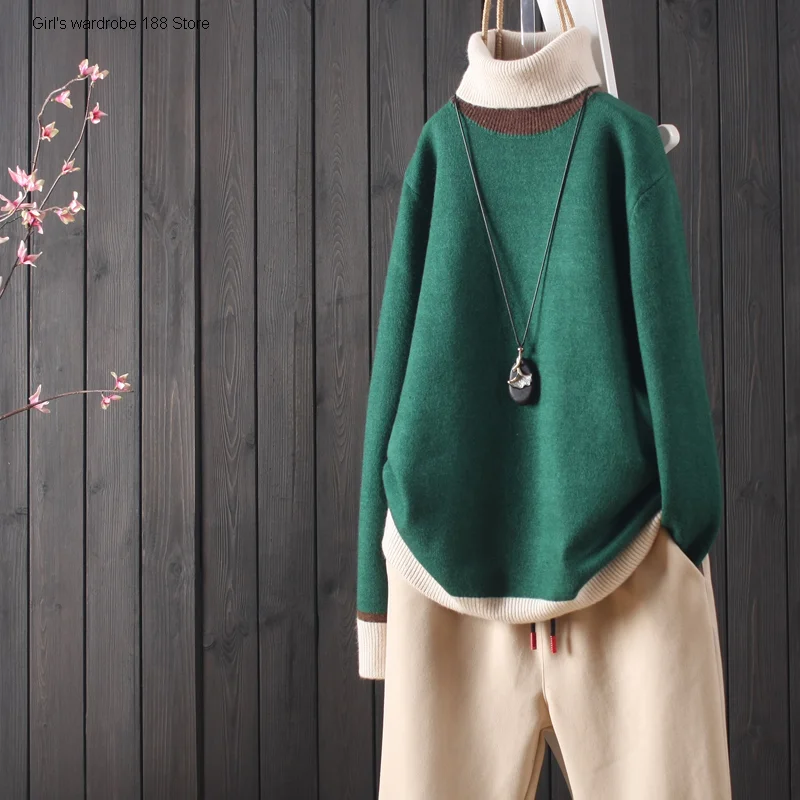 

autumn and winter new products Lapel solid color Pullover Sweater women's loose and versatile warm casual sweater top