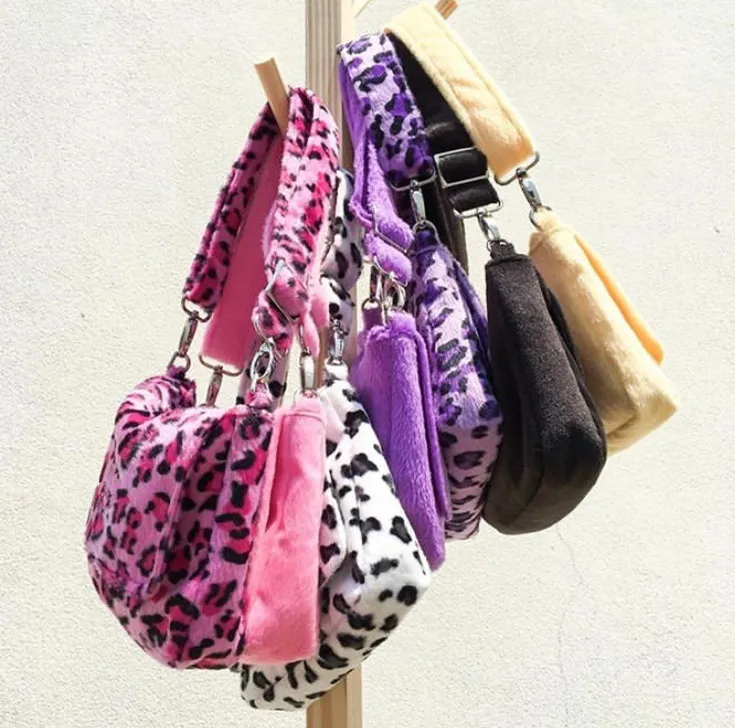 

Fashion Faux Fur Female Messenger Bags Winter Soft Plush Ladies Shoulder Bag Vintage Leopard Pattern Women Clutch Warm Handbags