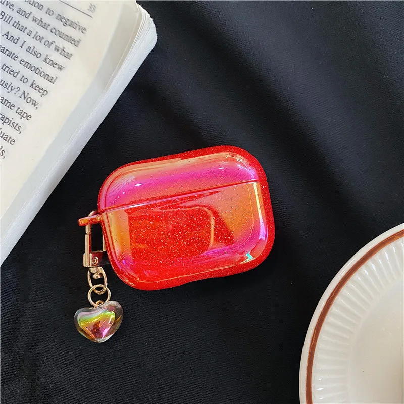 

kjoew Cute Luxury Earphone Case for Airpods Pro 3D Lovely heart Pearl Shell Keychain Water Drop Rainbow Wireless Headset cover