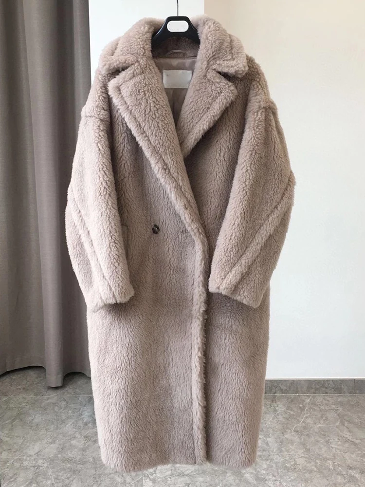 Классическое длинное меховое пальто с лацканами Тедди кашемировая шерстяная