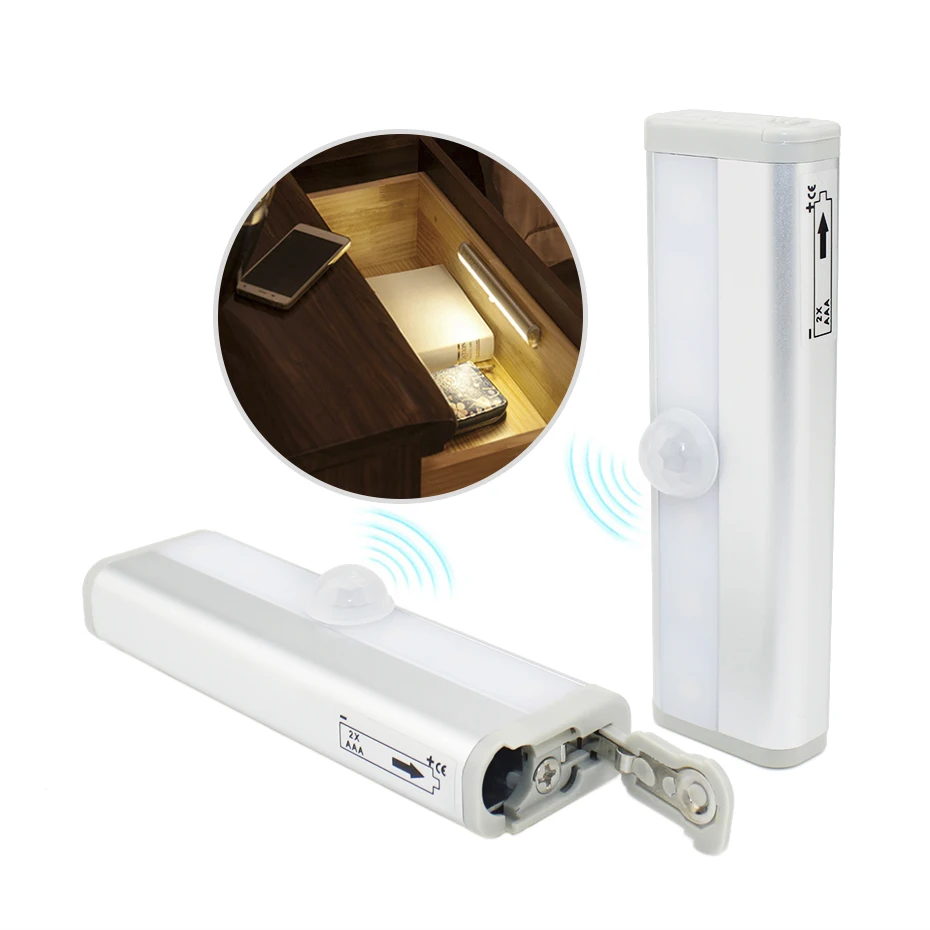 

LED Night Light AAA Battery 6/10 LEDs White / Warm White For Kitchen Cabinet Wardrobe Lamp Staircase Backlight PIR Motion Sensor