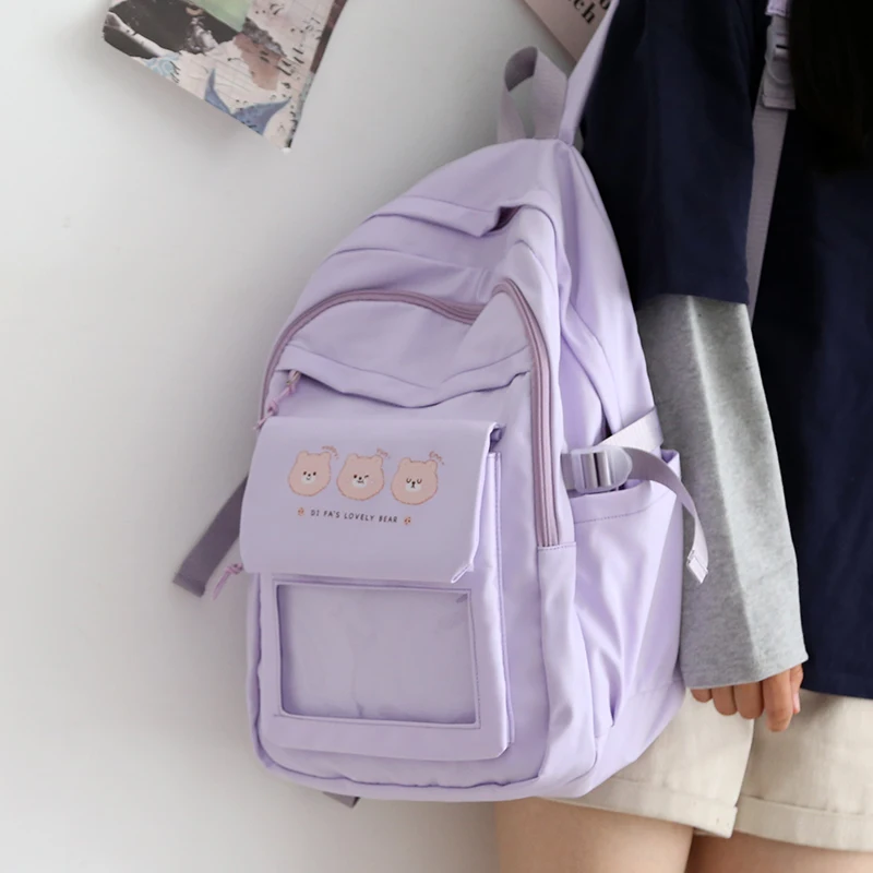 

Girls Purple Small Fresh Backpack Women Korean Cartoon School Backpacks Bag Waterproof Shoulder Travel Bags Ladies Ruckpack New