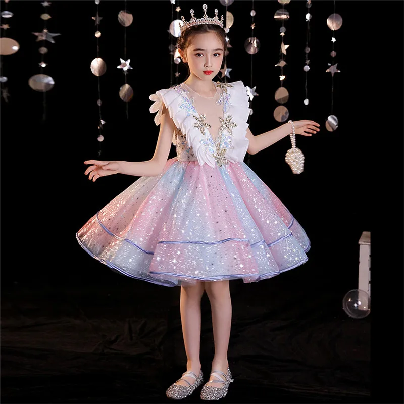 

Little Kids Baby Beautiful Elegant Birthday Wedding Party Princess Dress Model Show Catwalk Piano Costumes Host Dress Clothes