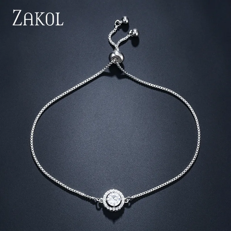 ZAKOL новый простой кубический цирконий круглая Свадебная бижутерия регулируемый