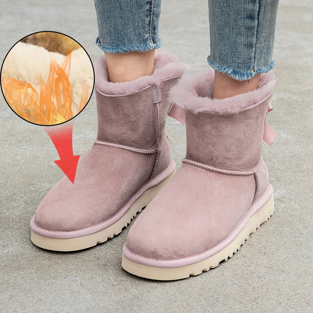 

Plus Size 34-42 Sheepskin Suede Leather Shearling Wool Fur Lined Women Short Winter Boots Ankle Boots Snow Boots Shoes for Girls