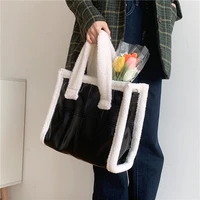 luxury design women shoulder bags lamb wool stitching leather ladies large casual tote bag winter fashion female daily handbags