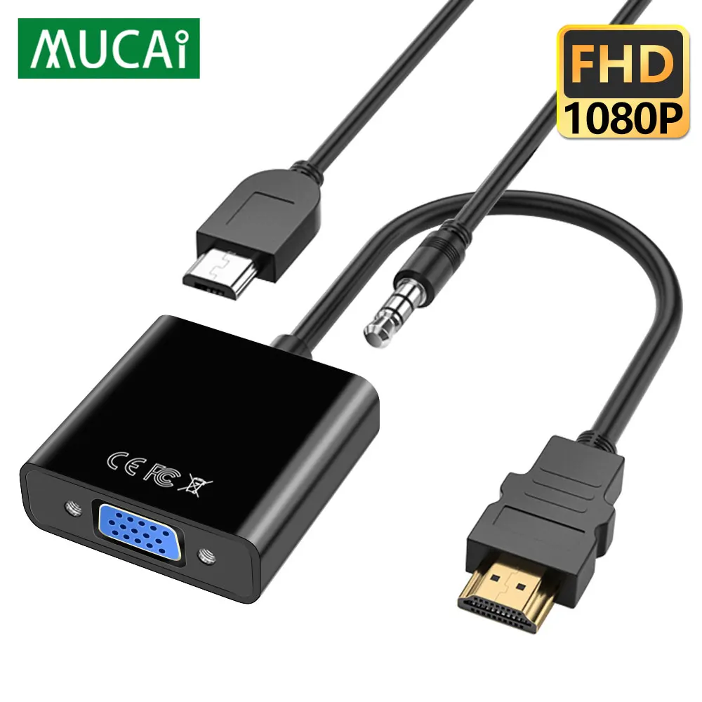 

MUCAI 1080P HDMI-compatible To VGA Cable Converter HDMI Male To VGA Famale Converter Adapter Digital Analog for laptop PC TV PS4