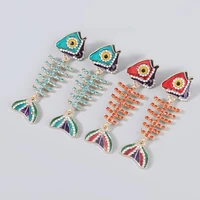 wholesale colorful rhinestones metal fishbone shaped earrings high quality crystals drop earring jewelry accessories for women