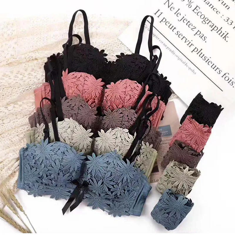 Flower Lace Brassiere Bra Underwear Women BH Lingerie Sexy Bralette Push Up Soutient Gorge AB Cup Female Intimates Wire Free New