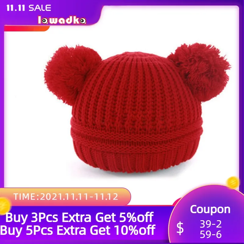 

Baby boy and girl Knitting Hat Winter Warm Hairball Ears Lovely Children Cap Christmas Gifts