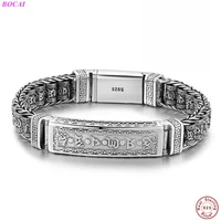 bocai 100 s925 sterling silver bracelet mens six character truth handmade woven thai silver hand chain pure argentum jewelry