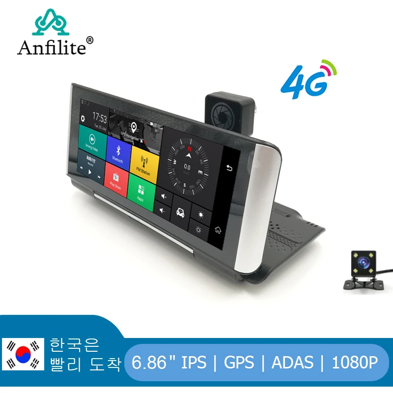 Anfilite Автомобильный видеорегистратор 4G ADAS GPS навигация Full HD 1080P 7 84 &quotAndroid 5 1 с