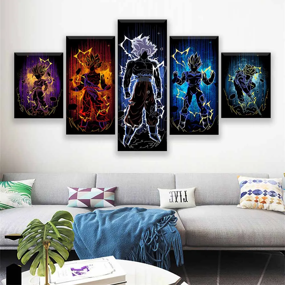Анимация художественная мультяшная картина 5 шт. тень героев Dragon Ball плакат искусство Декор стены картины Dragon Ball Супер плакат