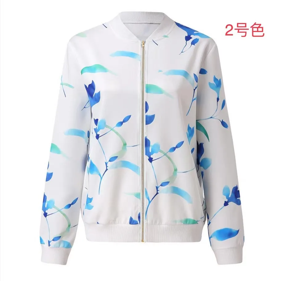 

Autumn 2021 Fashion Casual Women Jacket Printing O-Neck Zipper Long Sleeve Coat New Splice Multicolor Cotton Jacket Clothes Lady