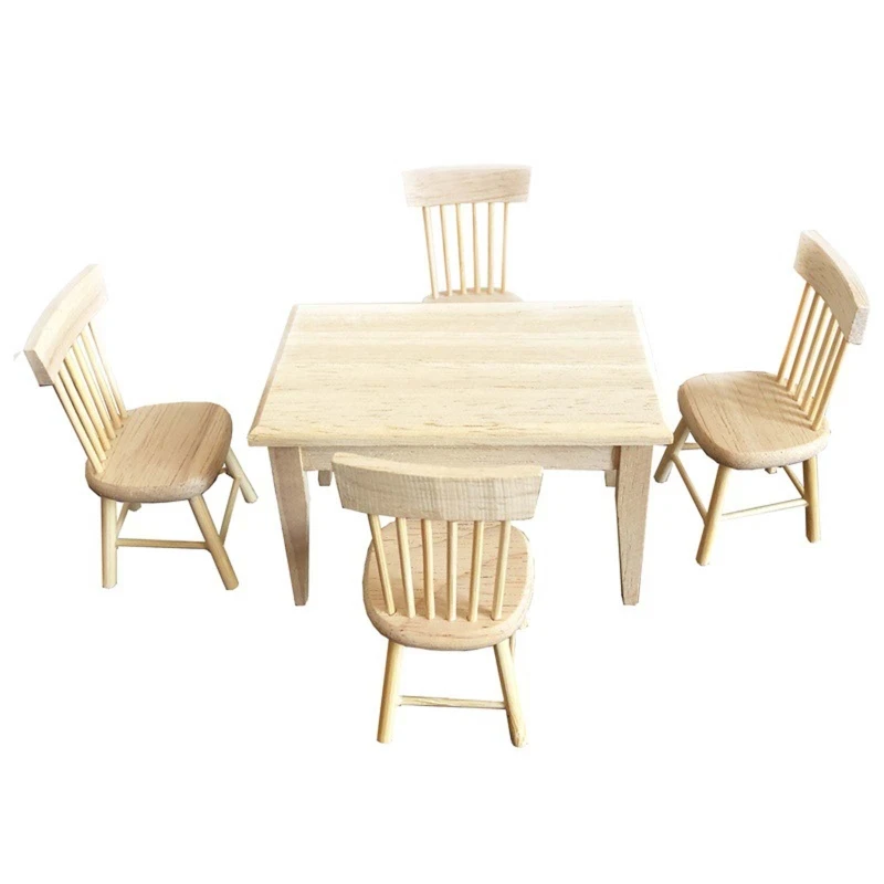 

Mini Furniture Simulation Wooden Table&4/6pcs Chairs Model for 1/12 Dollhouse XX9E