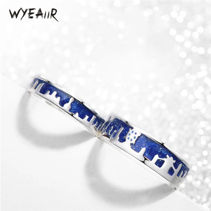 

WYEAIIR Couple Rings City Starry Sky Glaze Sweet Romantic Literary 925 Sterling Silver Female Resizable Opening