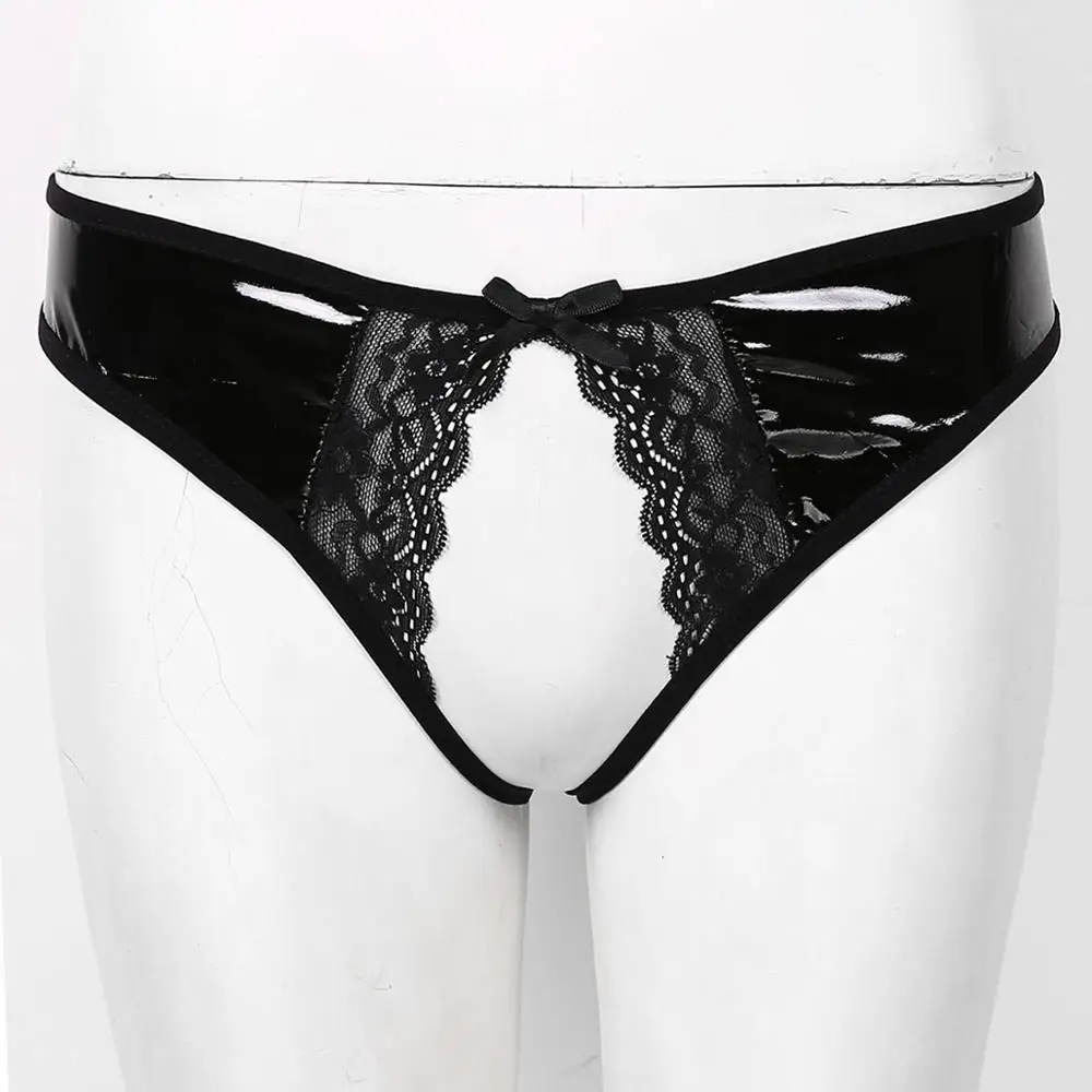 Женские короткие Femme с открытой промежностью прикладом трусики кожи вырезами