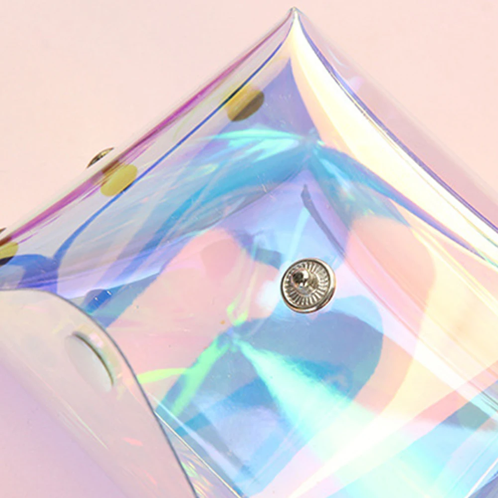 Transparent Coin Purse Storage Portable Unisex Money Colorful Holographic Sequins PVC Fashion Snap Closure Small Cute Makeup Key |