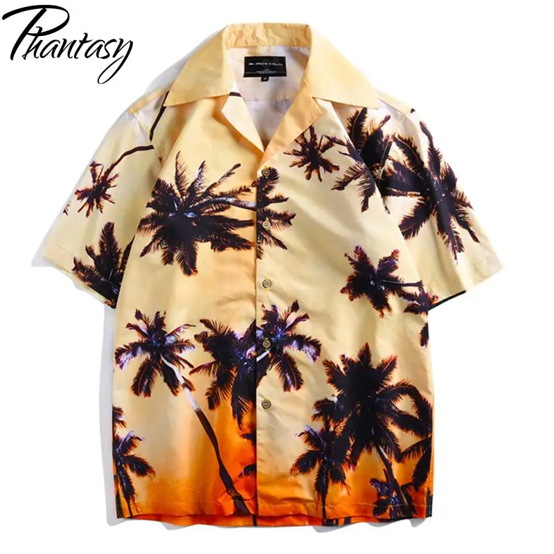 

Phantasy Summer Men's Short-Sleeve Shirts Loose Casual Hawaiian Tops New Printed Plus Size Polo Shirt Vacation Beach Lapel Shirt