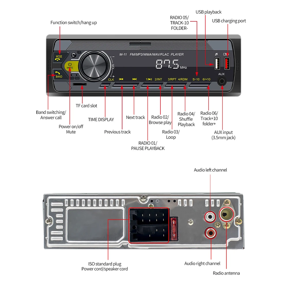 1 DIN автомобильная стереосистема M11 один Bluetooth AUX вход приборная панель FM радио