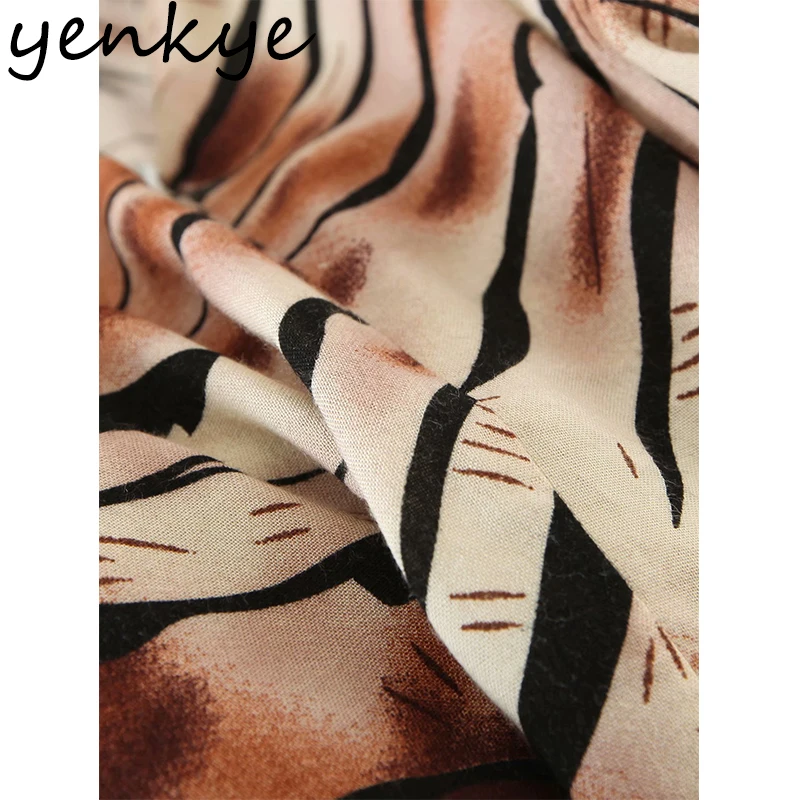 

YENKYE Vintage Animal Print Sexy Sling Dress Women Backless V Neck A-line Short Sundress Clothes Female Summer Night Out Vestido