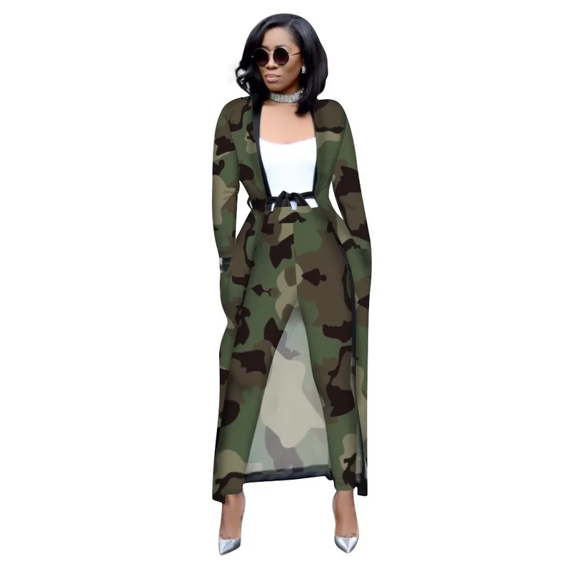 

Women's tracksuit fashion sexy long sleeve X-long national print trench coat skinny leggings 2 piece sets suits outfits