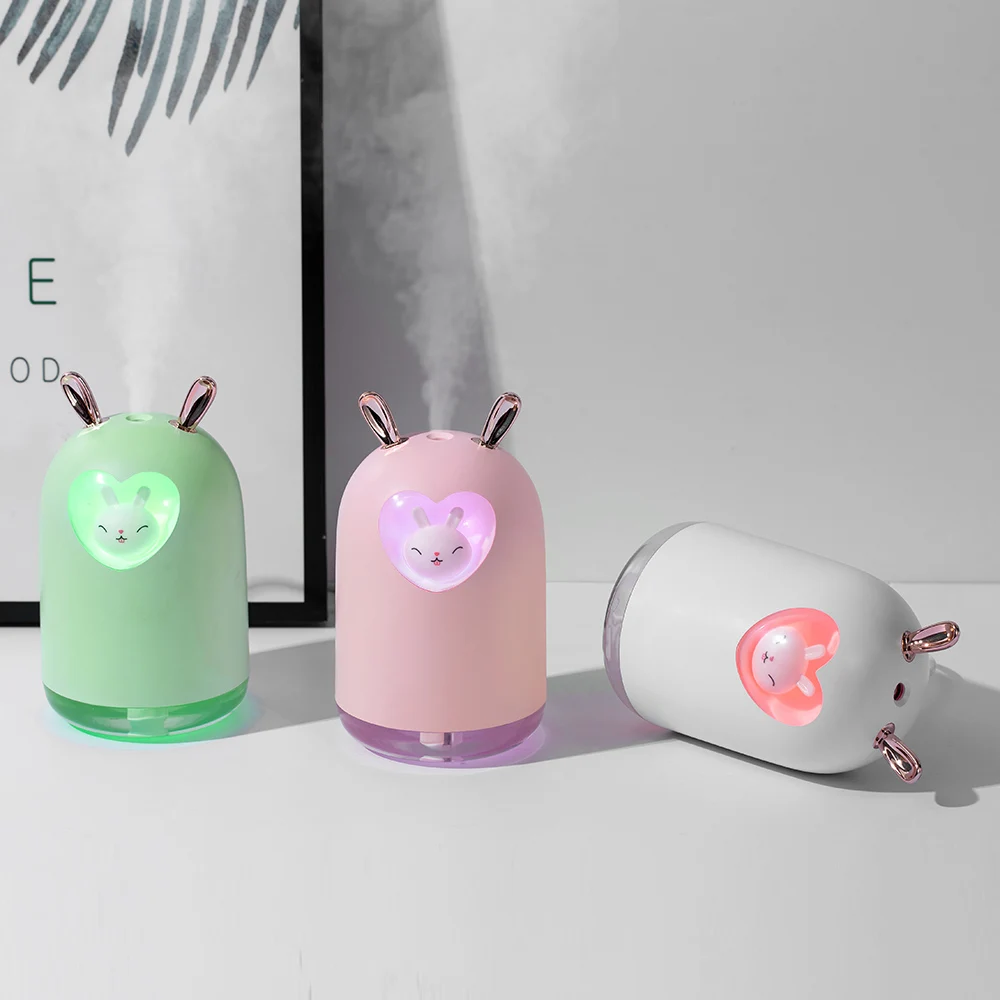 

Lovely Rabbit air Humidifier 300ML Cute Pet Ultrasonic Cool Mist Aroma Oil Diffuser Romantic Color LED Lamp USB Humidificador