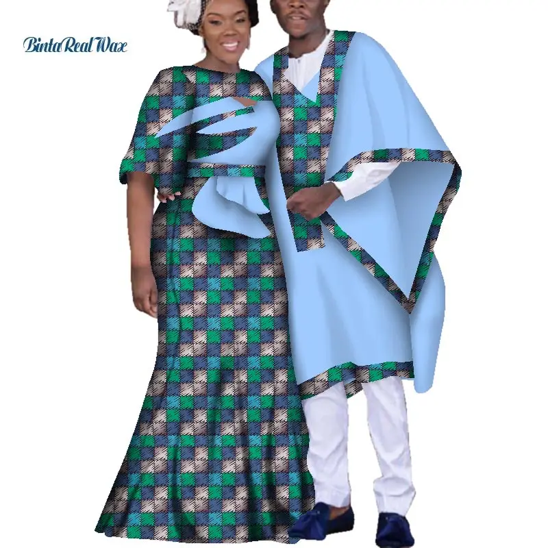

Dashiki African Dresses for Women Couple Clothing Bazin Riche Men Robe Traditional African Clothing Lover Ankara Clothes WYQ151