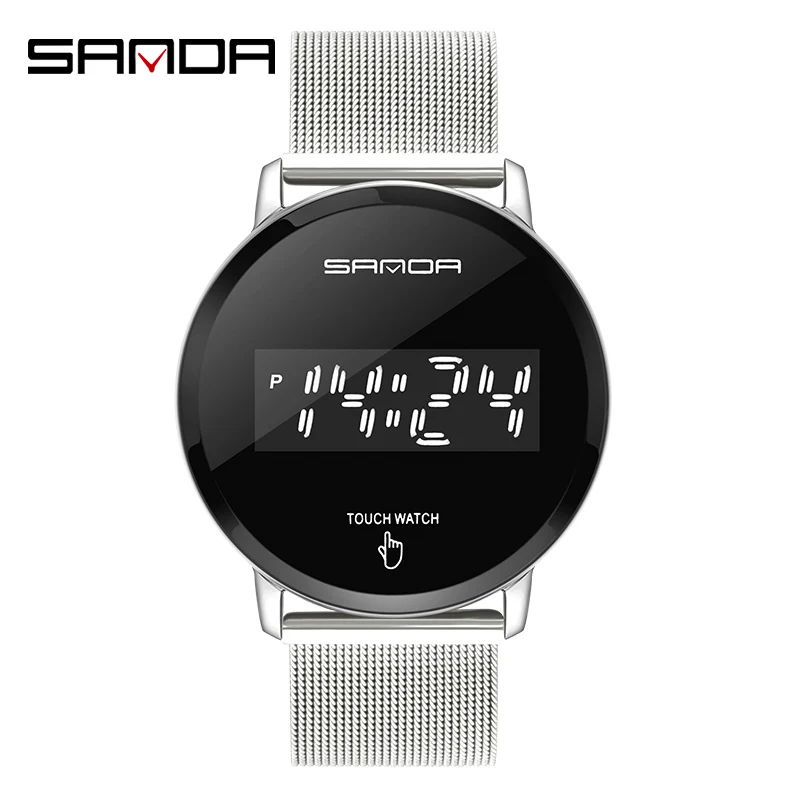 SANDA Модные мужские цифровые часы сенсорный экран светодиодный светильник бар