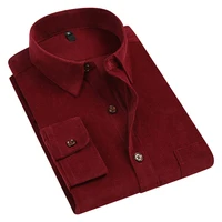 aoliwen men 100 cotton wine red solid color corduroy button spring autumn casual slim shirt sweat absorbent long sleeve shirts