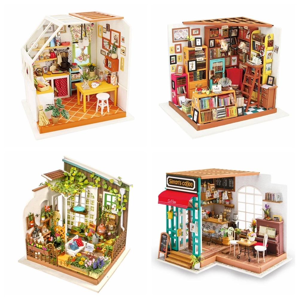 

DIY House with Furniture Study Room Simons Coffee Children Adult Doll House Miniature Dollhouse Wooden Kits Toy