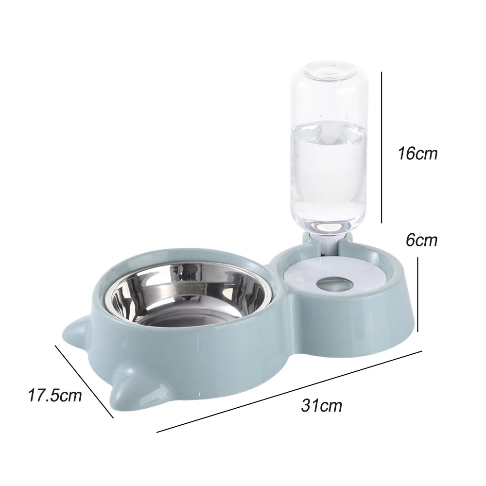 Blue Миска для собаки, кормушка, миска для кошачьего корма, фонтан для воды, двойные миски, подставка для питья, миска, миски для домашних животных, 2 в 1, кормушка для домашних животных - Цвет: Blue