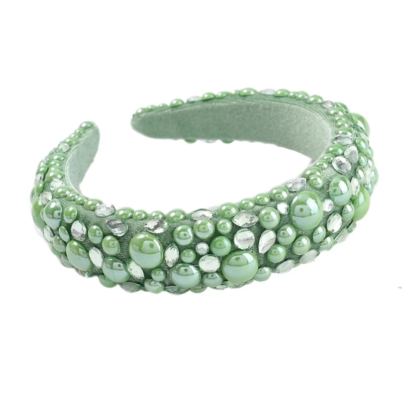 

Women Girls Padded Velvet Wide Headband Glitter Glass Drill Resin Pearl Jewelry Hair Hoop Candy Color Prom Party Bandana