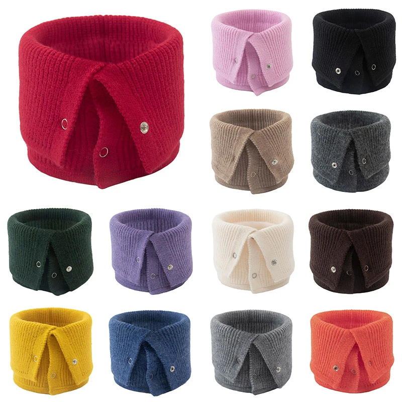 

Winter Button Soft Thick Neck Scarves Women Woolen Knitted Warm Collar Ring Scarf Female Solid Color Cashmere Stretch Fashion