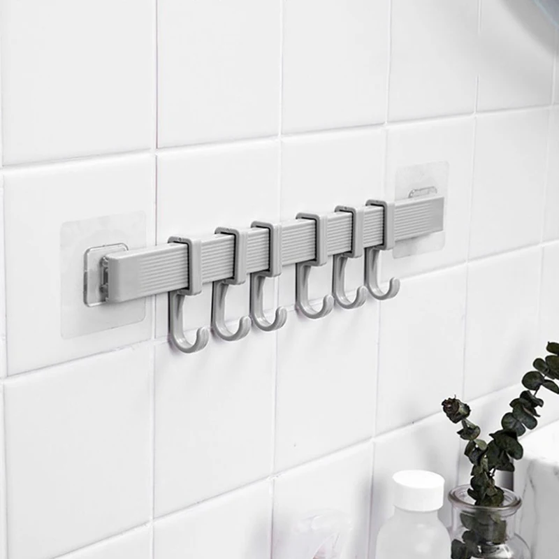 

1 PC New Multifunction Storage Hook Holder 6 Hooks Wall Door Holder Hanger Rack For Spoon Scoop Bathroom Kitchen Organizer