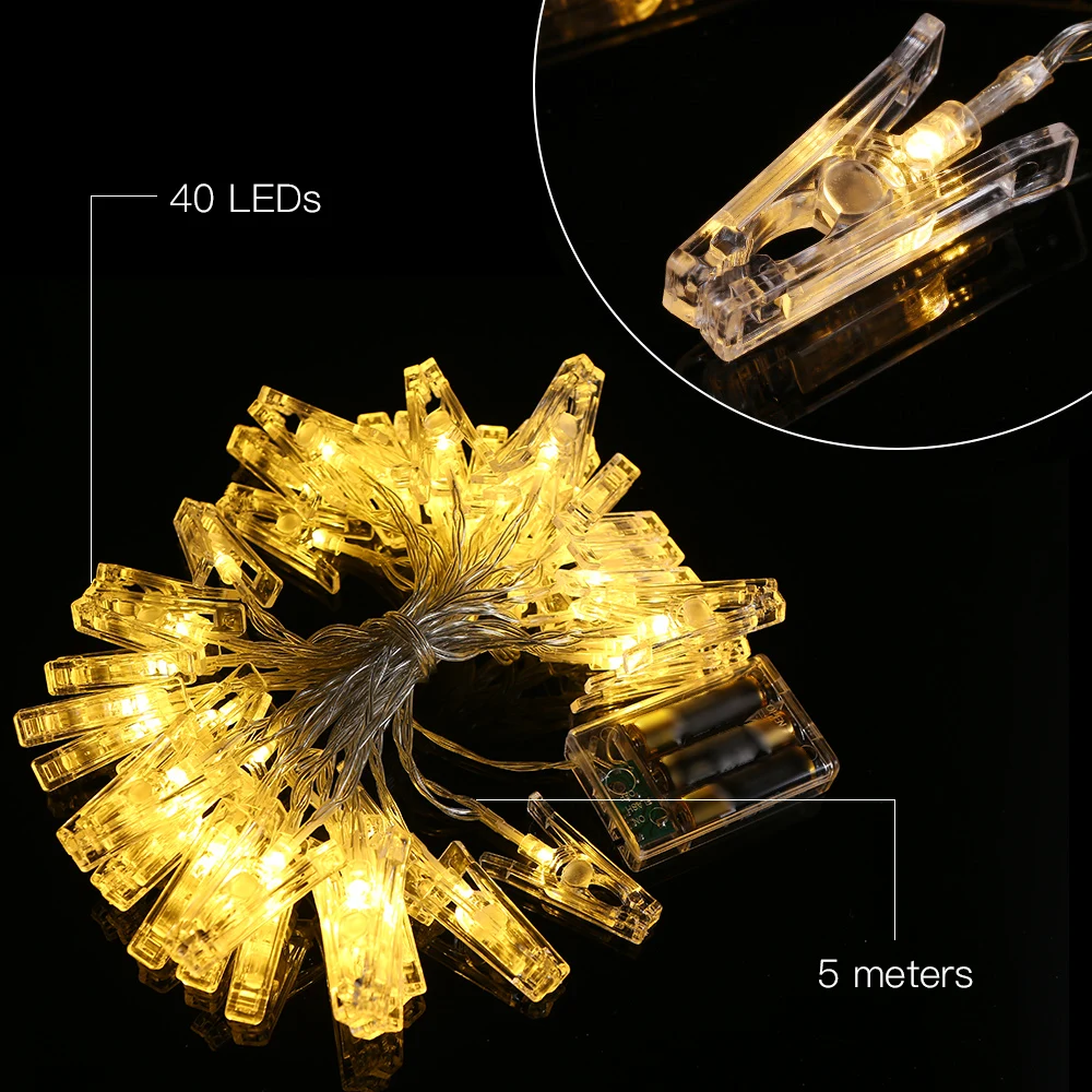 5M LED Light String Outdoor Garland for Photo Clip Decor Fairy/String Lights Chain Battery Powered Christmas Copper Wire Lamp | Лампы и