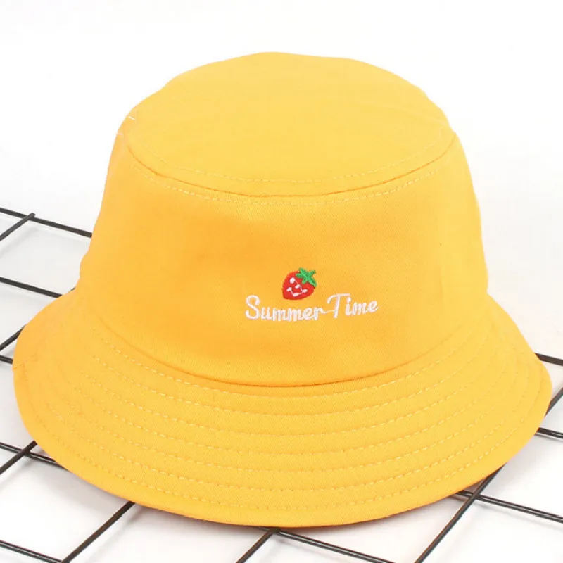 Женская хлопковая шапка-ведро с клубничкой двусторонняя пляжная шляпа вышивкой