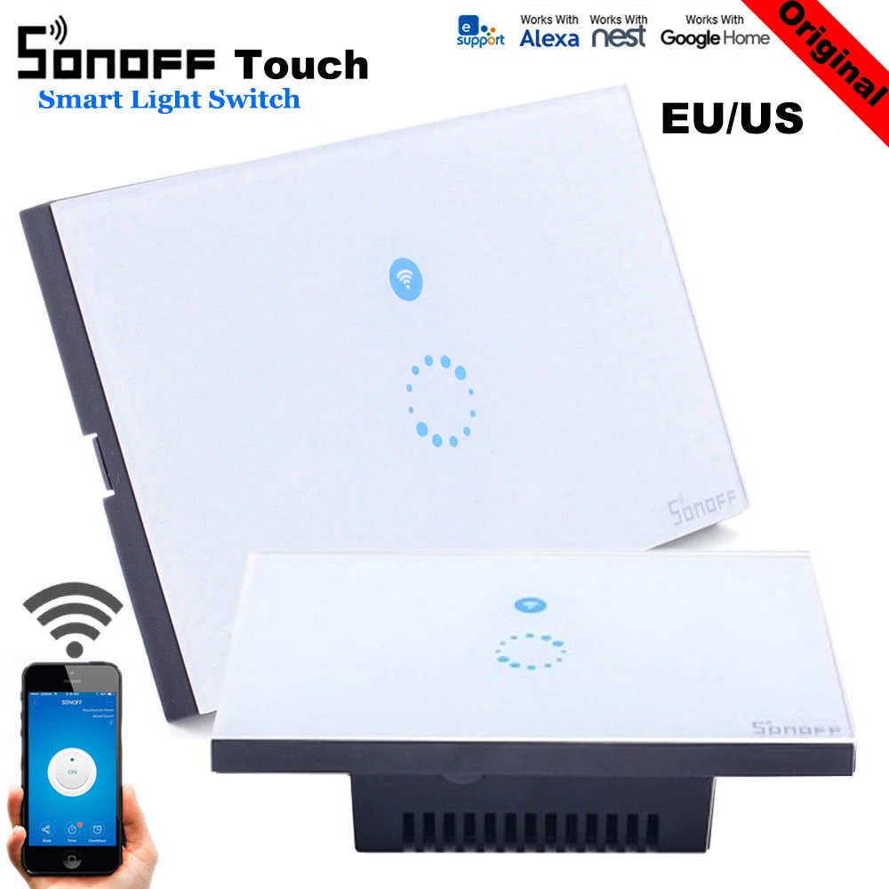 Sonoff сенсорный настенный Wi-Fi адаптер ЕС США 1 банда беспроводной приложение переключатель управления стеклянная панель Led умный дом автоматизация домашний комплект