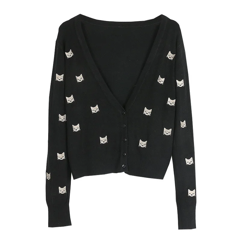 Makuluya Модный женский однотонный винтажный милый трикотажный кардиган с вышивкой