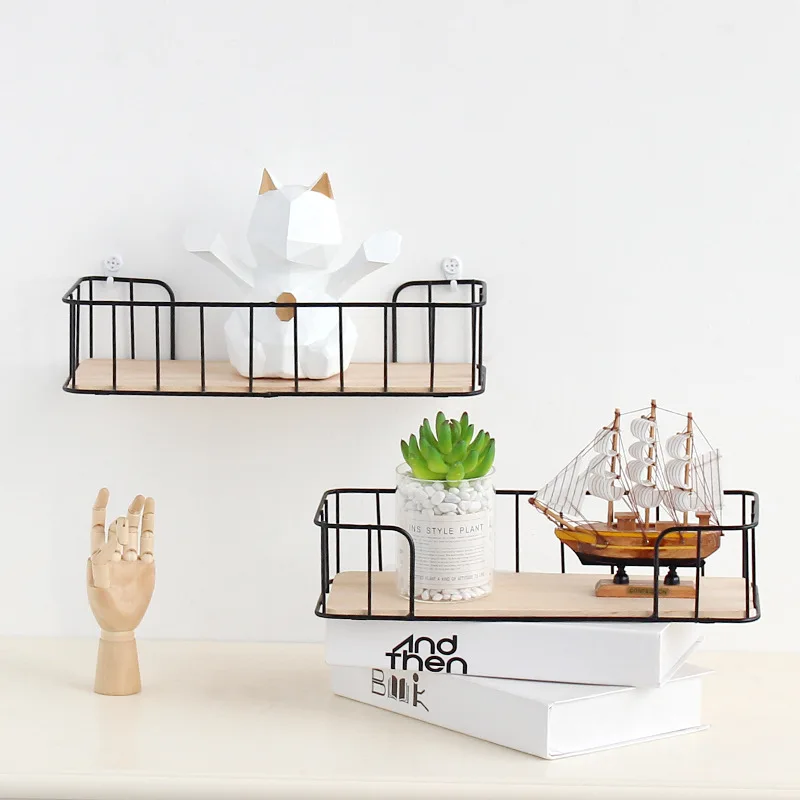 Nordic железная художественная стена подвесная корзина с древесины Декоративная