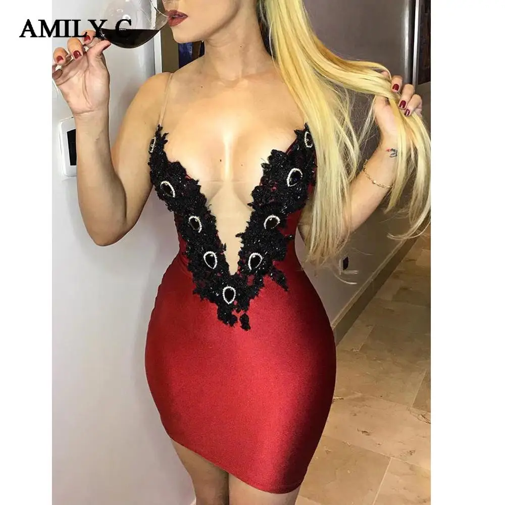 Женское кружевное Бандажное платье Amily.c летнее облегающее мини-платье на тонких