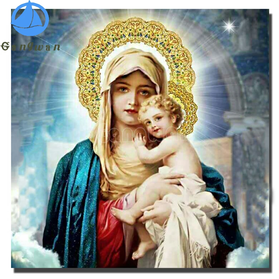 

Diamond Mosaic Diamond Painting Virgin Mary with child Full Drill Square Rhinestone Embroidery With Diamonds,holy Icon Religion
