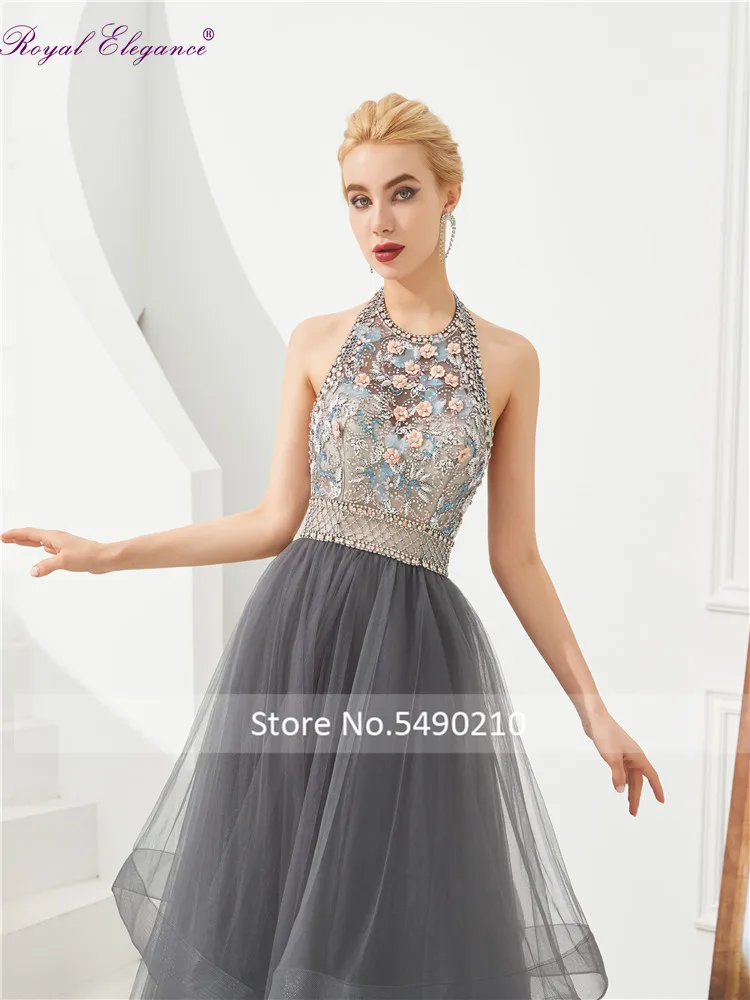 Королевское элегантное вечернее платье без рукавов с лямкой на шее