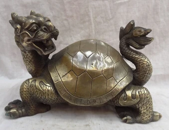 Бесплатная доставка 10 дюймов китайская бронза Скульптура Фэн Шуй BiXie Dragon Turtle Set
