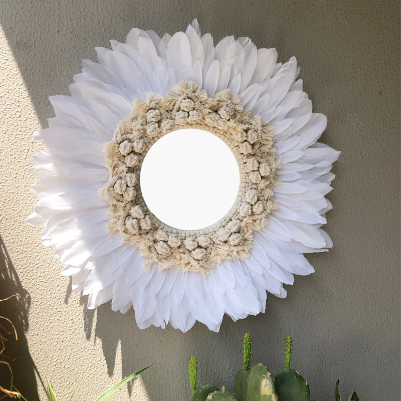 3 Pcs Hand-woven Macrame Feather Mirror Wall Hanging Nordic Porch Creative Living Room Sofa B&ampB Decor Headboard Boho | Дом и сад