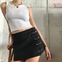 sishion punk rock style safety pin a line mini skirt with side split high waist collins skirt women harajuku street wear wf0233
